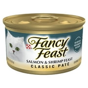 Purina Fancy Feast Classic Pate Wet Cat Food, Grain Free Soft Salmon \u0026 Shrimp, 3 oz Can (Pack of 6)